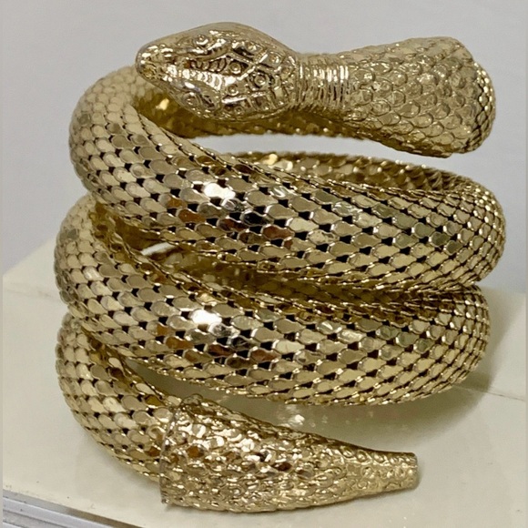 Vintage Whiting & Davis Gold Metal Mesh Serpentine Wrap Around Snake Bracelet - Picture 11 of 11
